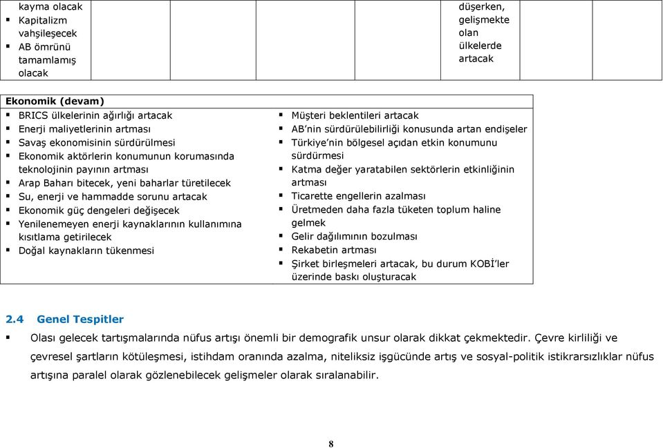 dengeleri değiģecek Yenilenemeyen enerji kaynaklarının kullanımına kısıtlama getirilecek Doğal kaynakların tükenmesi MüĢteri beklentileri artacak AB nin sürdürülebilirliği konusunda artan endiģeler