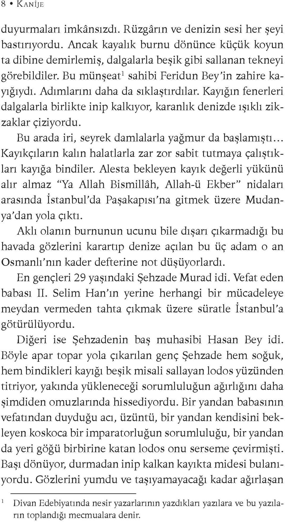 Bu arada iri, seyrek damlalarla yağmur da başlamıştı Kayıkçıların kalın halatlarla zar zor sabit tutmaya çalıştıkları kayığa bindiler.