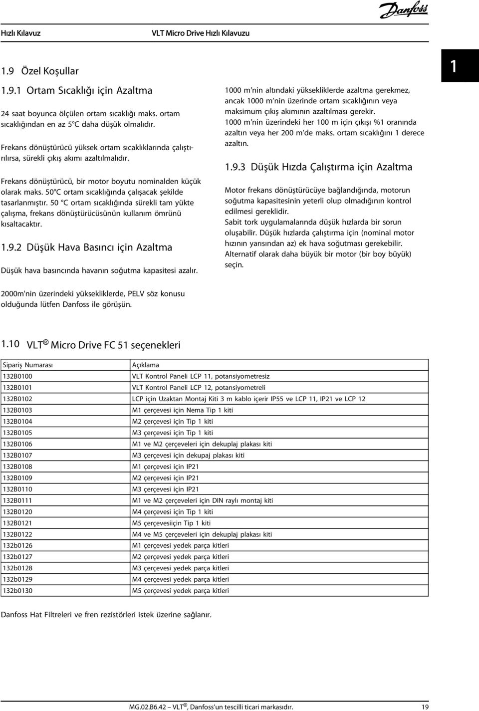 50 C ortam sıcaklığında çalışacak şekilde tasarlanmıştır. 50 C ortam sıcaklığında sürekli tam yükte çalışma, frekans dönüştürücüsünün kullanım ömrünü kısaltacaktır. 1.9.