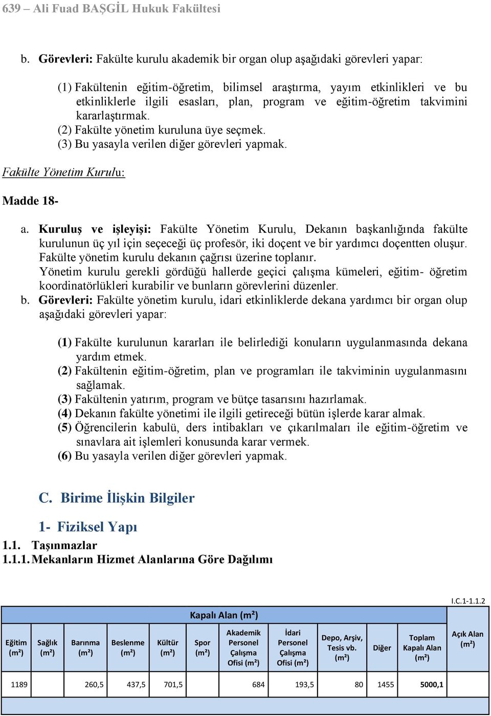 Kuruluş ve işleyişi: Fakülte Yönetim Kurulu, Dekanın başkanlığında fakülte kurulunun üç yıl için seçeceği üç profesör, iki doçent ve bir yardımcı doçentten oluşur.