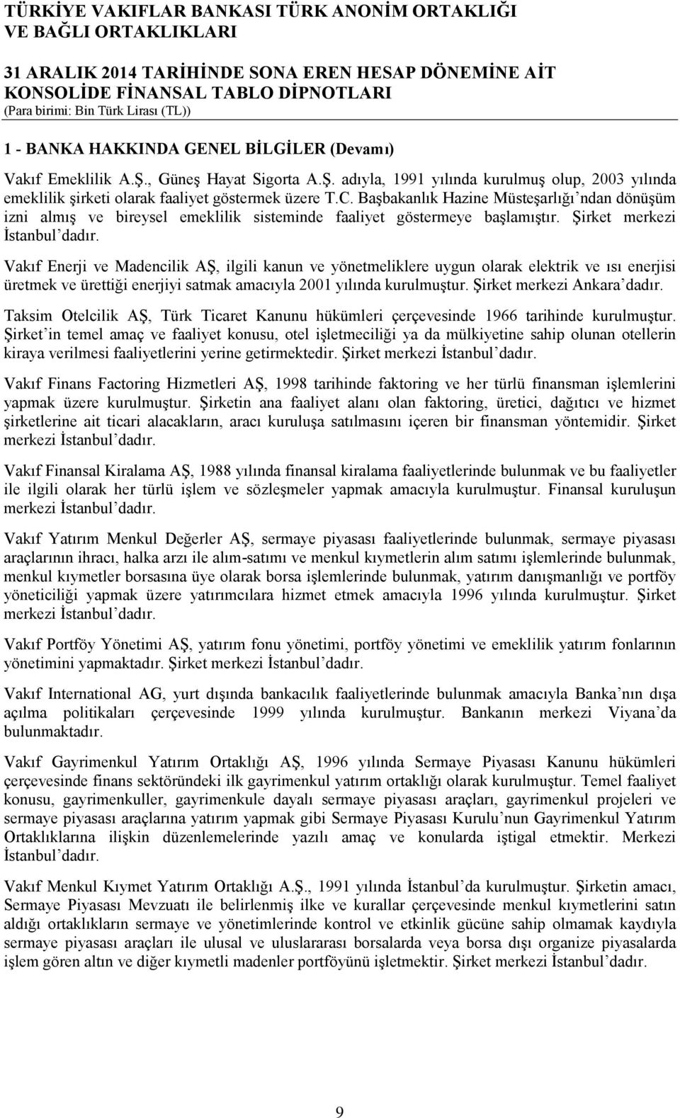 Vakıf Enerji ve Madencilik AŞ, ilgili kanun ve yönetmeliklere uygun olarak elektrik ve ısı enerjisi üretmek ve ürettiği enerjiyi satmak amacıyla 2001 yılında kurulmuştur. Şirket merkezi Ankara dadır.