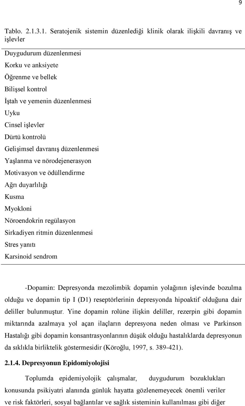 Cinsel işlevler Dürtü kontrolü Gelişimsel davranış düzenlenmesi Yaşlanma ve nörodejenerasyon Motivasyon ve ödüllendirme Ağrı duyarlılığı Kusma Myokloni Nöroendokrin regülasyon Sirkadiyen ritmin