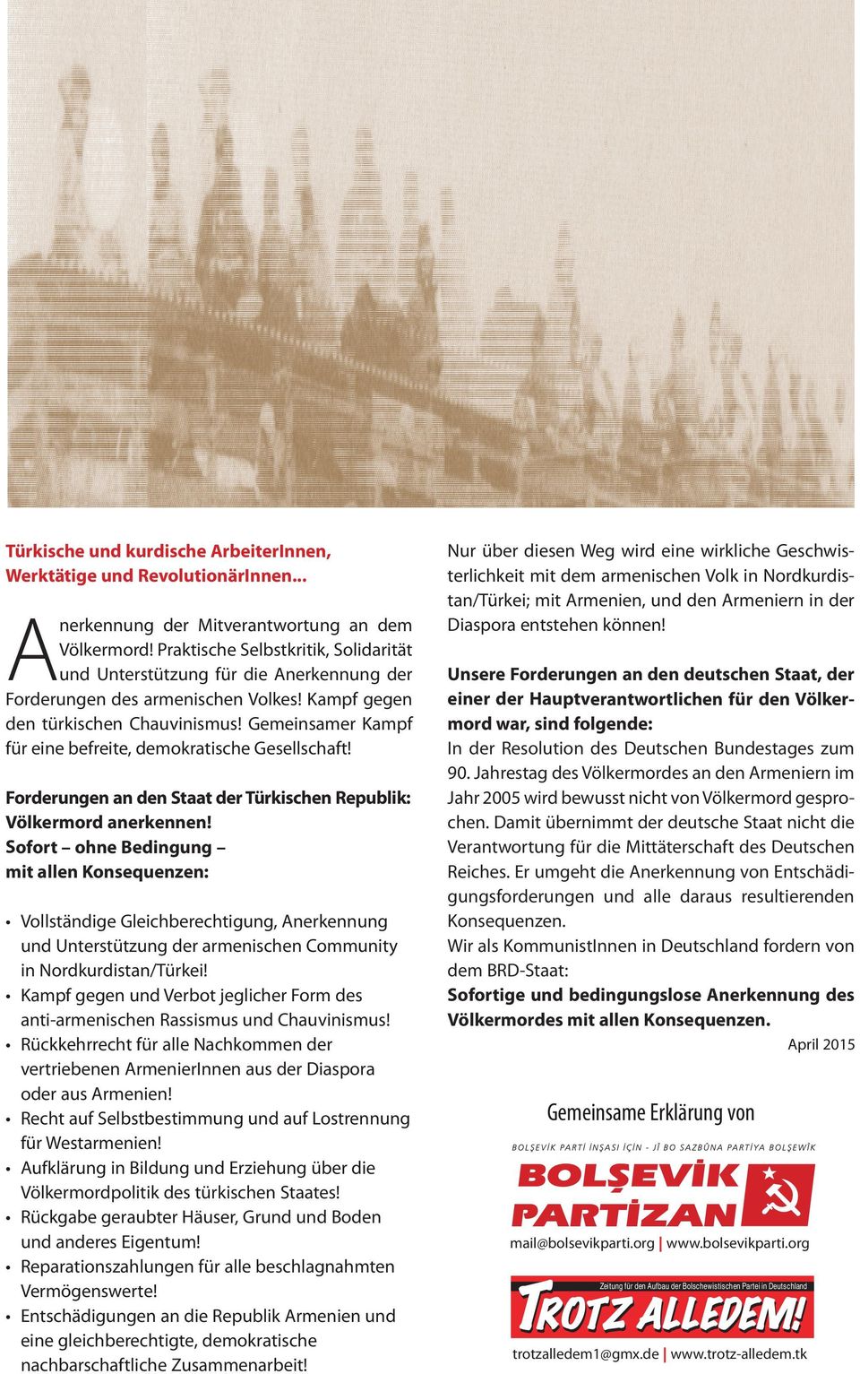 Gemeinsamer Kampf für eine befreite, demokratische Gesellschaft! Forderungen an den Staat der Türkischen Republik: Völkermord anerkennen!