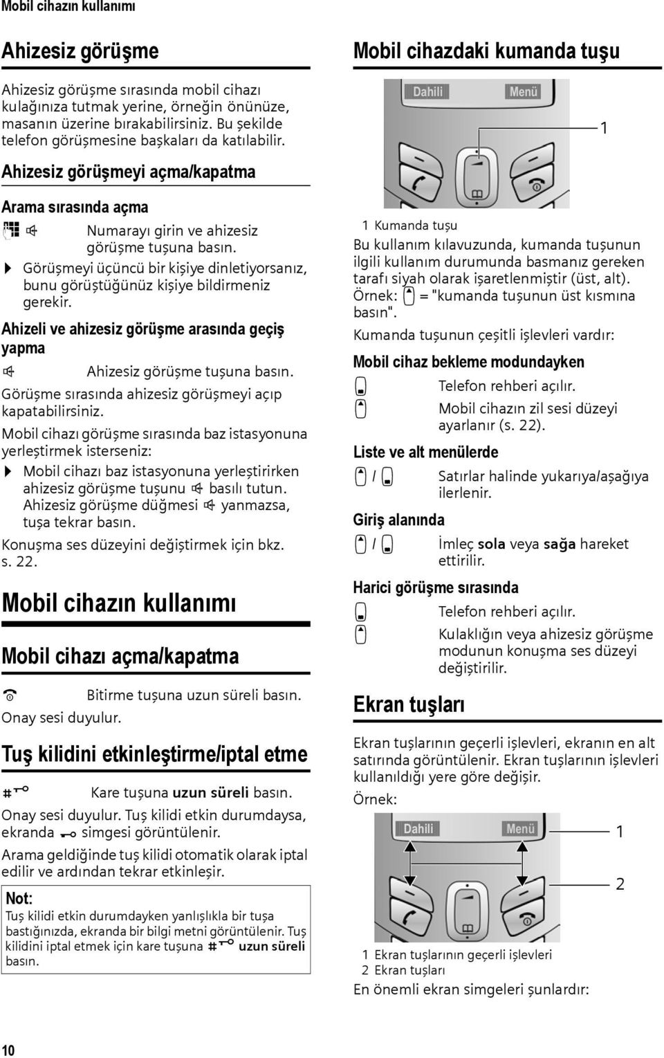 Görüşmeyi üçüncü bir kişiye dinletiyorsanız, bunu görüştüğünüz kişiye bildirmeniz gerekir. Ahizeli ve ahizesiz görüşme arasında geçiş yapma d Ahizesiz görüşme tuşuna basın.