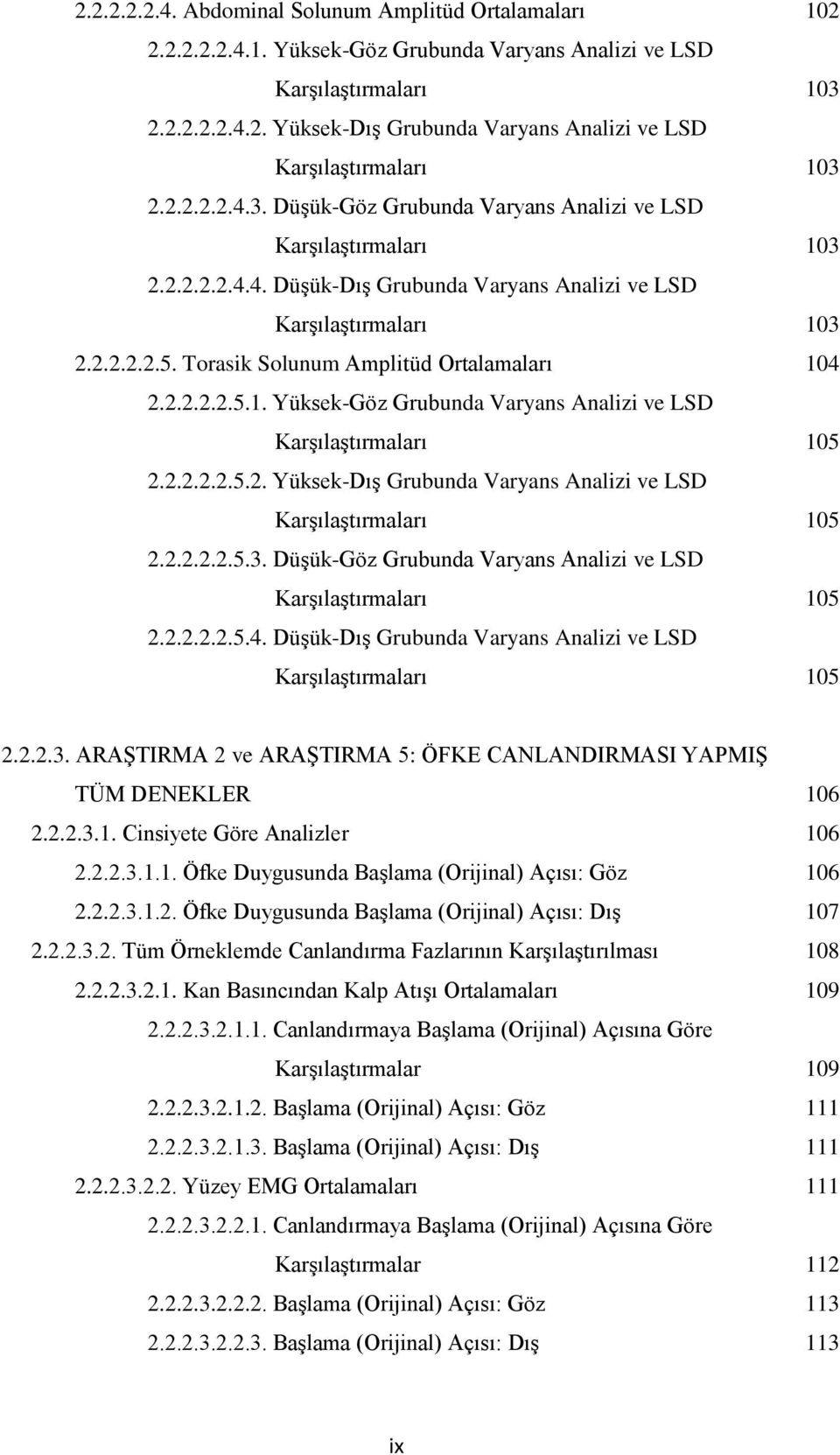 Torasik Solunum Amplitüd Ortalamaları 104 2.2.2.2.2.5.1. Yüksek-Göz Grubunda Varyans Analizi ve LSD Karşılaştırmaları 105 2.2.2.2.2.5.2. Yüksek-Dış Grubunda Varyans Analizi ve LSD Karşılaştırmaları 105 2.