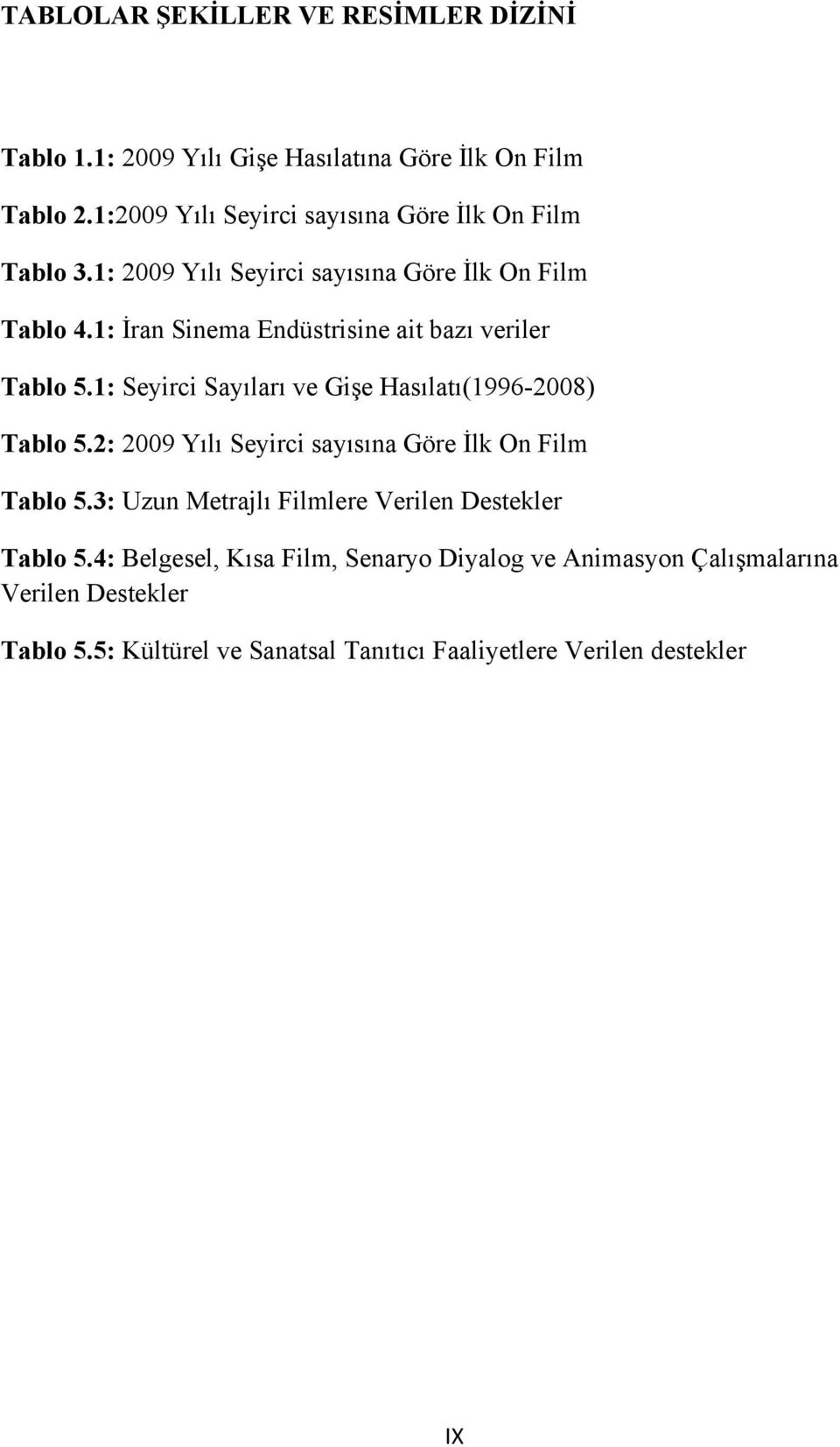 1: İran Sinema Endüstrisine ait bazı veriler Tablo 5.1: Seyirci Sayıları ve Gişe Hasılatı(1996-2008) Tablo 5.