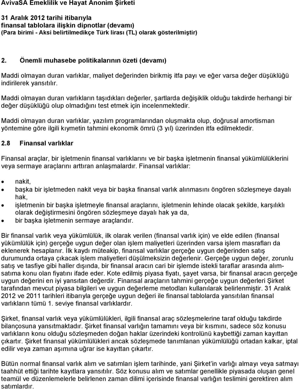 Maddi olmayan duran varlıklar, yazılım programlarından oluşmakta olup, doğrusal amortisman yöntemine göre ilgili kıymetin tahmini ekonomik ömrü (3 yıl) üzerinden itfa edilmektedir. 2.