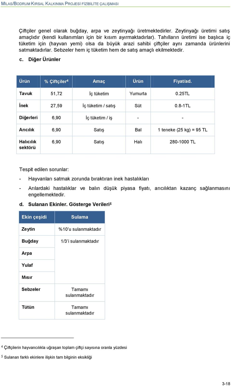 Tahılların üretimi ise baģlıca iç tüketim için (hayvan yemi) lsa da büyük arazi sahibi çiftçiler aynı zamanda ürünlerini satmaktadırlar. Sebzeler hem iç tüketim hem de satıģ amaçlı ekilmektedir. c.