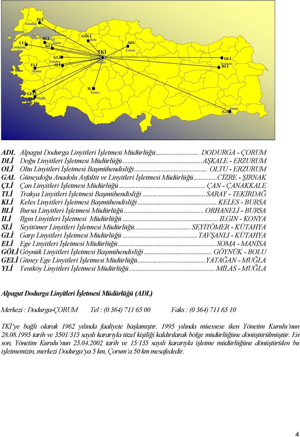 .. OLTU - ERZURUM GAL Güneydoğu Anadolu Asfaltit ve Linyitleri İşletmesi Müdürlüğü...CİZRE - ŞIRNAK ÇLİ Çan Linyitleri İşletmesi Müdürlüğü.