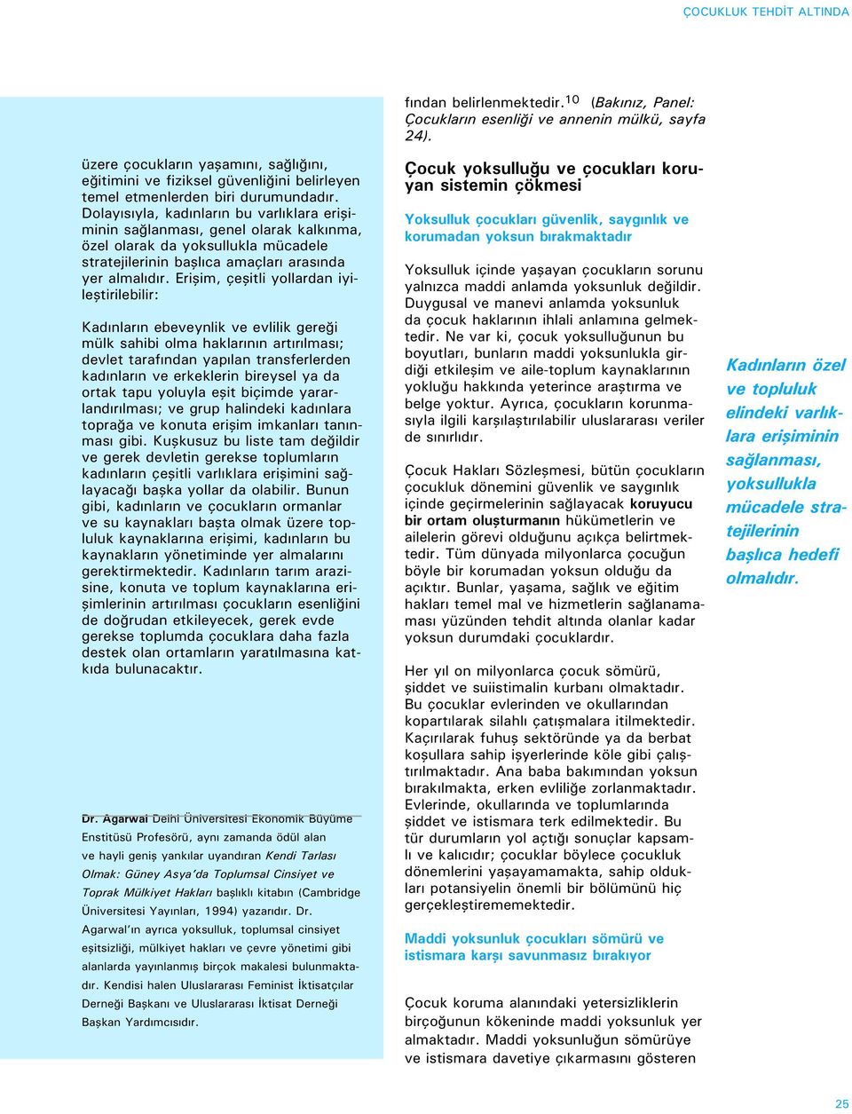 Dolayısıyla, kadınların bu varlıklara erişiminin sağlanması, genel olarak kalkınma, özel olarak da yoksullukla mücadele stratejilerinin başlıca amaçları arasında yer almalıdır.