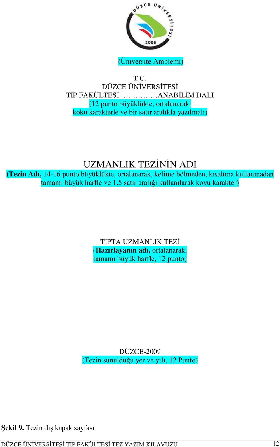 UZMANLIK TEZĐNĐN ADI (Tezin Adı, 14-16 punto büyüklükte, ortalanarak, kelime bölmeden, kısaltma kullanmadan tamamı büyük harfle ve 1.