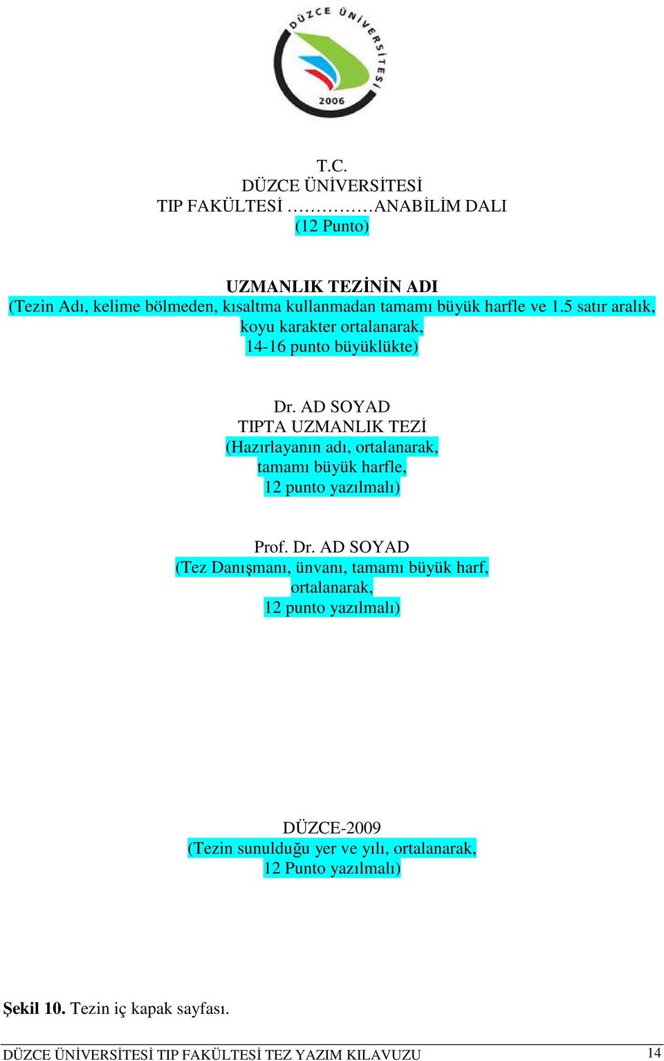 AD SOYAD TIPTA UZMANLIK TEZĐ (Hazırlayanın adı, ortalanarak, tamamı büyük harfle, 12 punto yazılmalı) Prof. Dr.