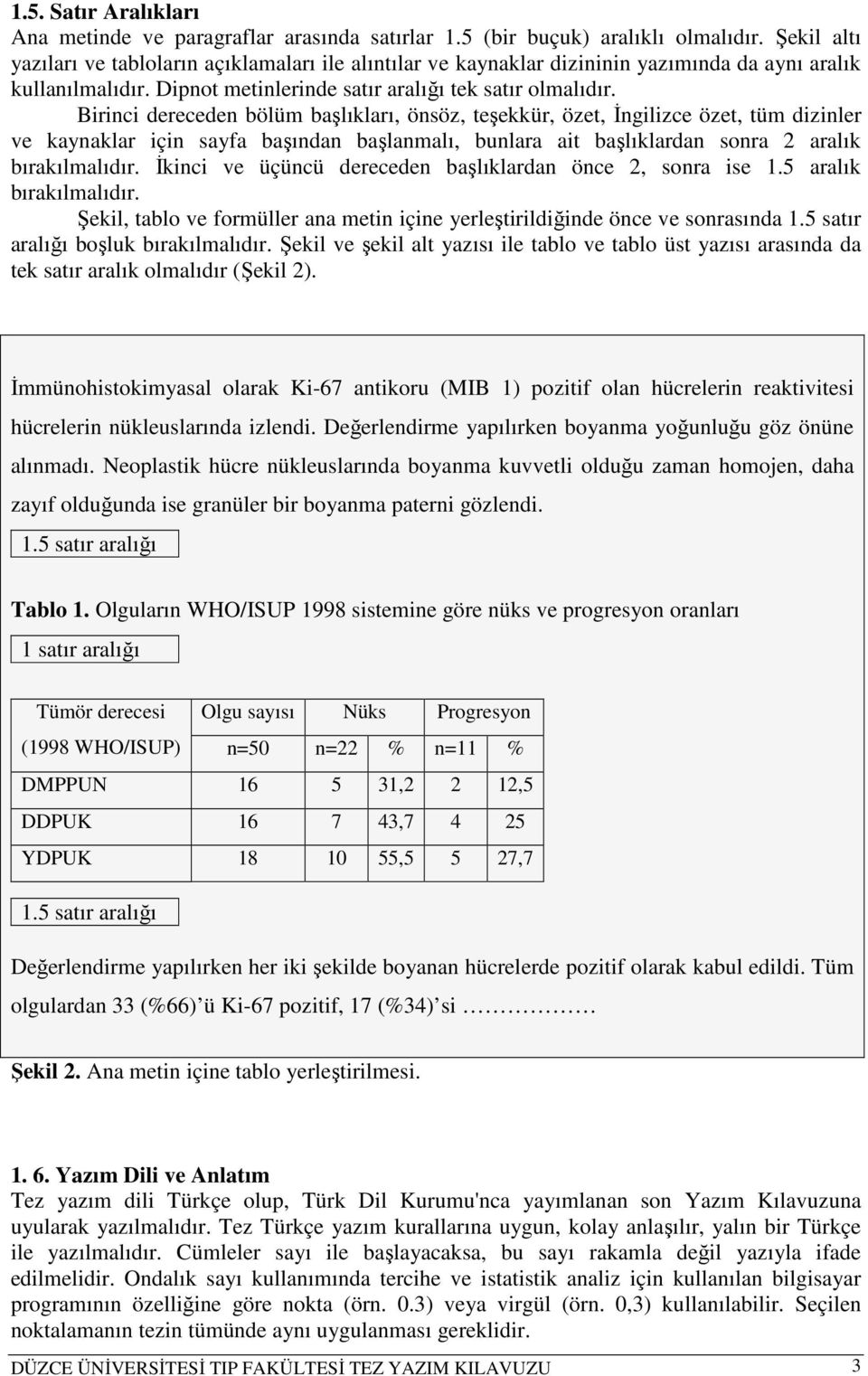 Birinci dereceden bölüm başlıkları, önsöz, teşekkür, özet, Đngilizce özet, tüm dizinler ve kaynaklar için sayfa başından başlanmalı, bunlara ait başlıklardan sonra 2 aralık bırakılmalıdır.