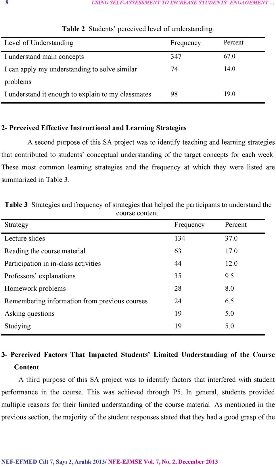 0 2- Perceived Effective Instructional and Learning Strategies A second purpose of this SA project was to identify teaching and learning strategies that contributed to students conceptual