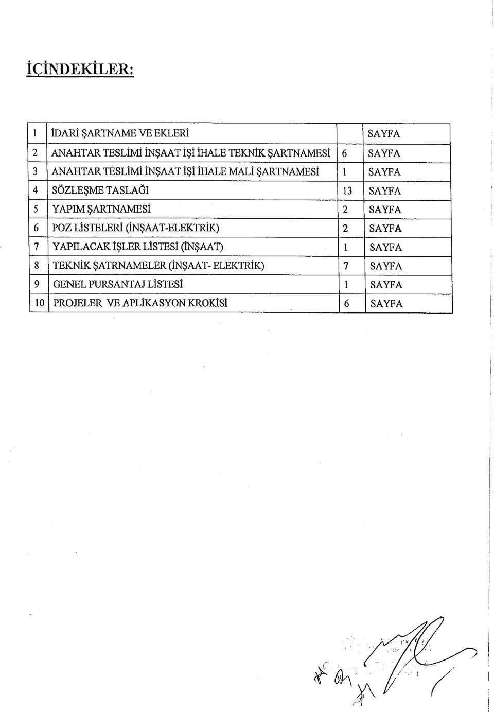 SAYFA 6 POZ LİSTELERİ (İNŞAAT-ELEKTRİK) 2 SAYFA 7 YAPILACAK İŞLER LİSTESİ (İNŞAAT) 1 SAYFA 8 TEKNİK