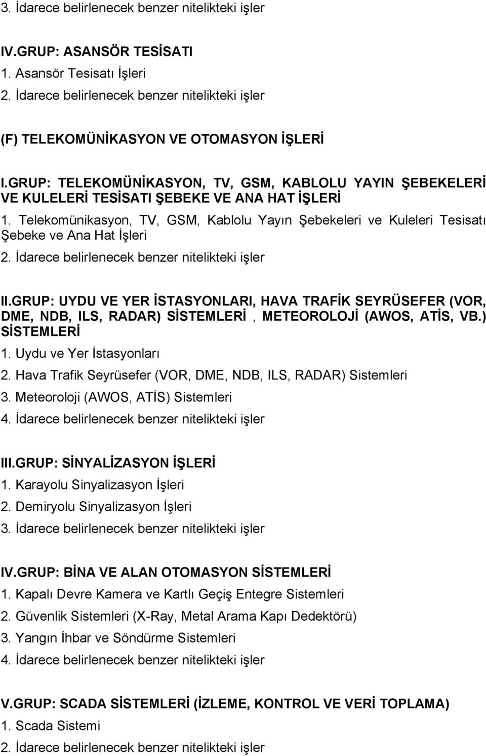 Telekomünikasyon, TV, GSM, Kablolu Yayın Şebekeleri ve Kuleleri Tesisatı Şebeke ve Ana Hat İşleri II.