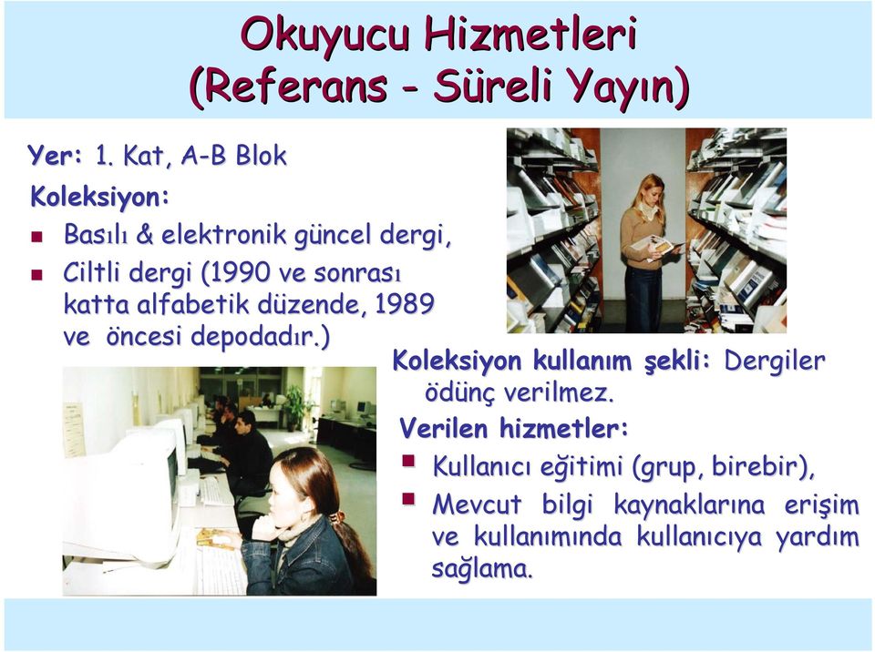 güncel dergi, Ciltli dergi (1990 ve sonrası katta alfabetik düzende, d 1989 ve öncesi depodadır.