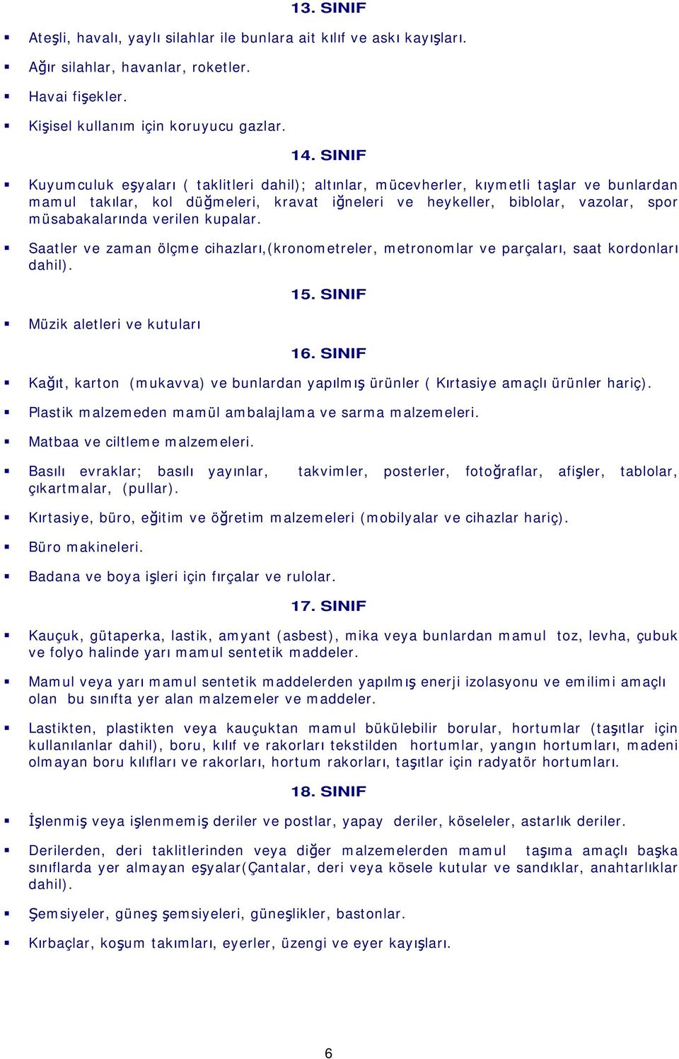 verilen kupalar. Saatler ve zaman ölçme cihazlar,(kronometreler, metronomlar ve parçalar, saat kordonlar dahil). Müzik aletleri ve kutular 15. SINIF 16.