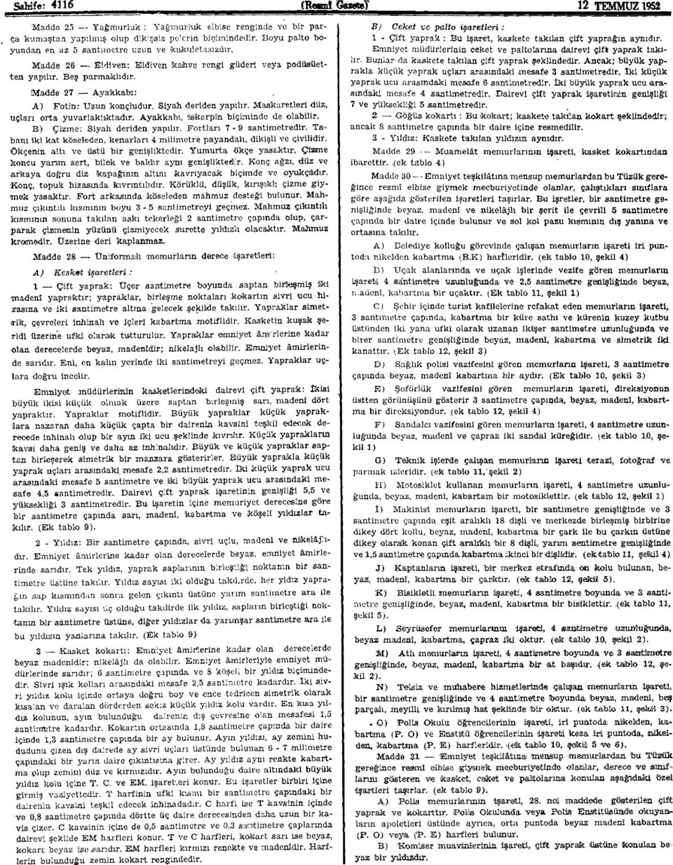 Maskaretleri düz, uçları orta yuvarlaklıktadır. Ayakkabı, liskarpin biçiminde de olabilir. B) Çizme: Siyah deriden yapılır. Fortları 7-9 santimetredir.