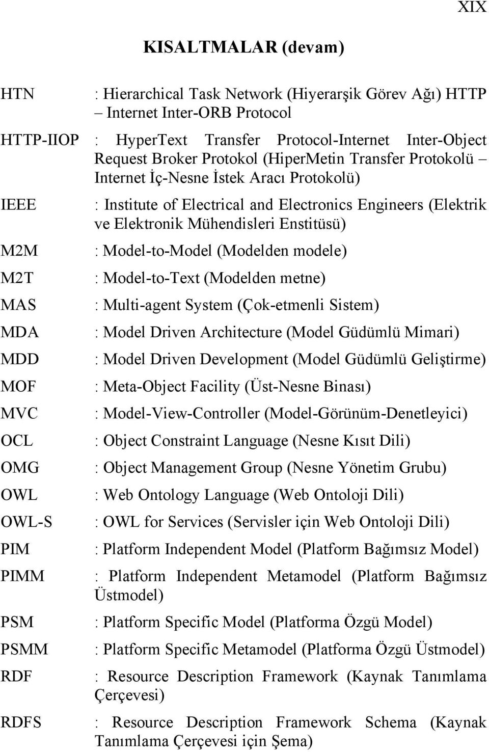 Engineers (Elektrik ve Elektronik Mühendisleri Enstitüsü) : Model-to-Model (Modelden modele) : Model-to-Text (Modelden metne) : Multi-agent System (Çok-etmenli Sistem) : Model Driven Architecture