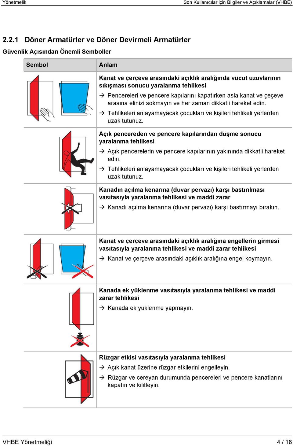 Açık pencereden ve pencere kapılarından düşme sonucu yaralanma tehlikesi Açık pencerelerin ve pencere kapılarının yakınında dikkatli hareket edin.