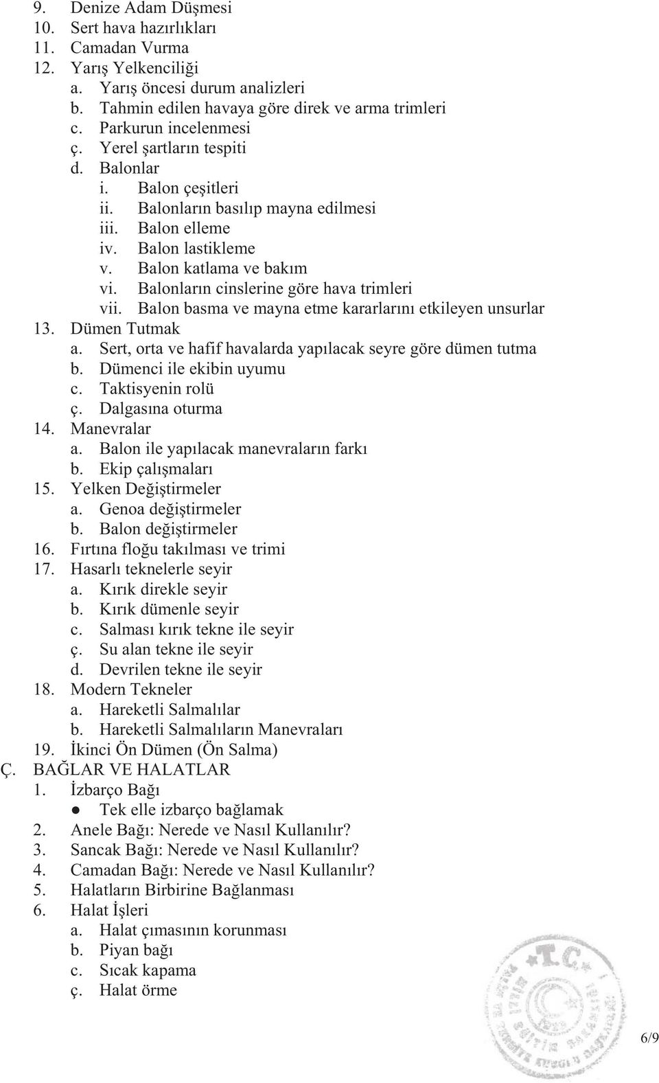 Balonlar n cinslerine göre hava trimleri vii. Balon basma ve mayna etme kararlar n etkileyen unsurlar 13. Dümen Tutmak a. Sert, orta ve hafif havalarda yap lacak seyre göre dümen tutma b.