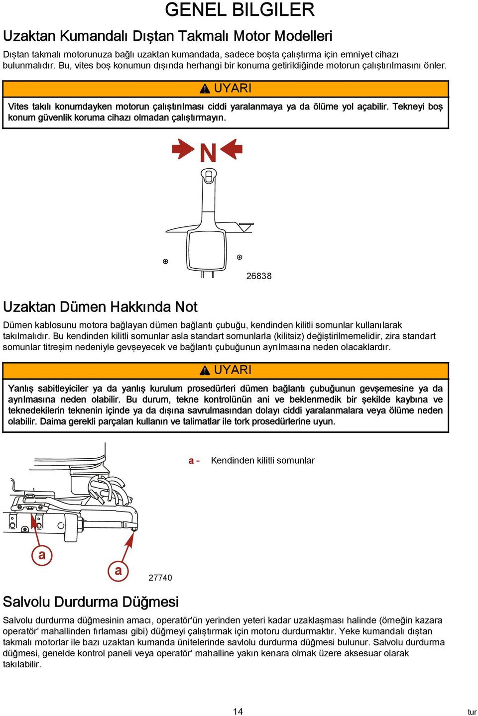 Tekneyi boş konum güvenlik korum cihzı olmdn çlıştırmyın. N 26838 Uzktn Dümen Hkkınd Not Dümen kblosunu motor bğlyn dümen bğlntı çubuğu, kendinden kilitli somunlr kullnılrk tkılmlıdır.