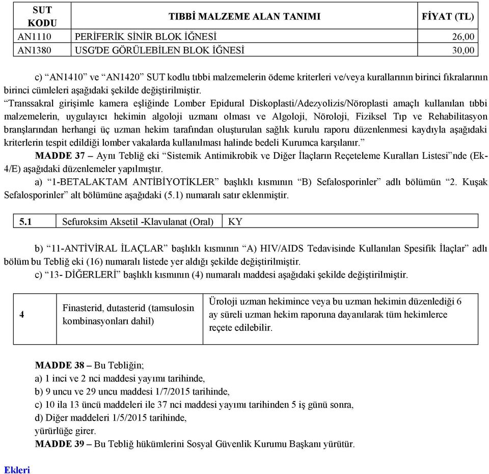 Transsakral girişimle kamera eşliğinde Lomber Epidural Diskoplasti/Adezyolizis/Nöroplasti amaçlı kullanılan tıbbi malzemelerin, uygulayıcı hekimin algoloji uzmanı olması ve Algoloji, Nöroloji,