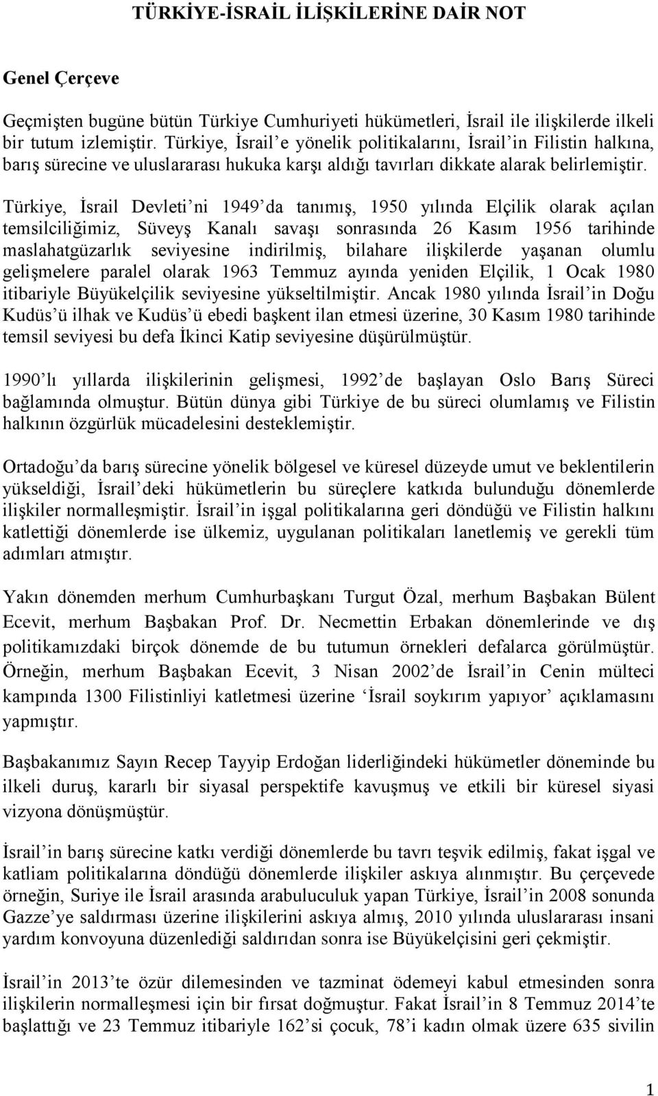 Türkiye, İsrail Devleti ni 1949 da tanımış, 1950 yılında Elçilik olarak açılan temsilciliğimiz, Süveyş Kanalı savaşı sonrasında 26 Kasım 1956 tarihinde maslahatgüzarlık seviyesine indirilmiş,