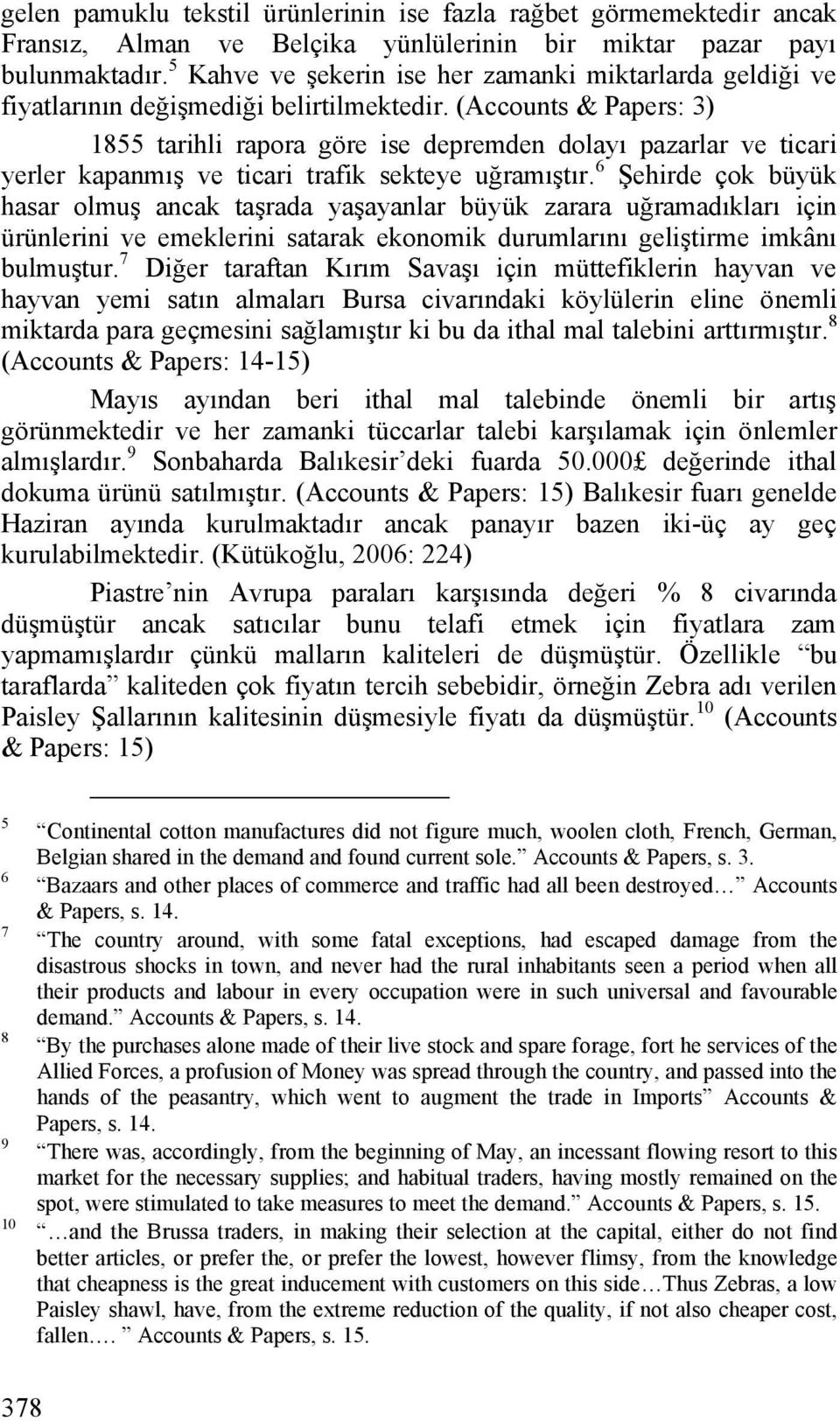 (Accounts & Papers: 3) 1855 tarihli rapora göre ise depremden dolayı pazarlar ve ticari yerler kapanmış ve ticari trafik sekteye uğramıştır.