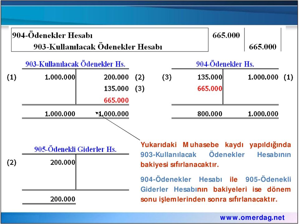 904-Ödenekler Hesab ile 905-Ödenekli Giderler Hesab