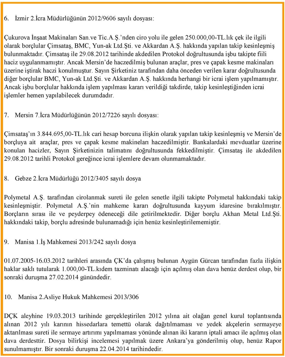 Ancak Mersin de haczedilmiş bulunan araçlar, pres ve çapak kesme makinaları üzerine iştirak haczi konulmuştur.