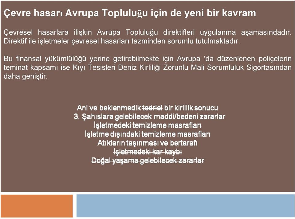 Direktif ile işletmeler çevresel hasarları tazminden sorumlu tutulmaktadır.