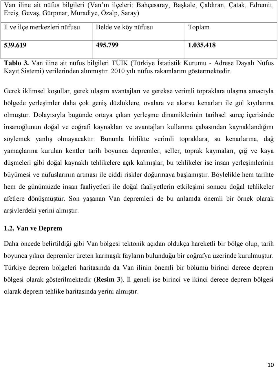 2010 yılı nüfus rakamlarını göstermektedir.