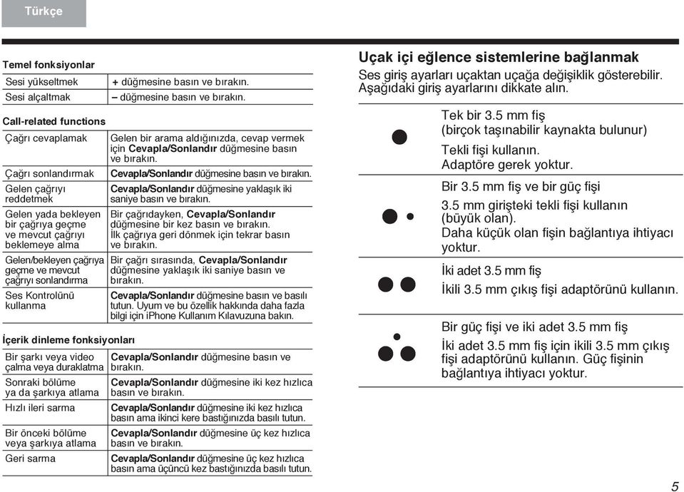 Çağrı sonlandırmak Cevapla/Sonlandır düğmesine basın ve bırakın.