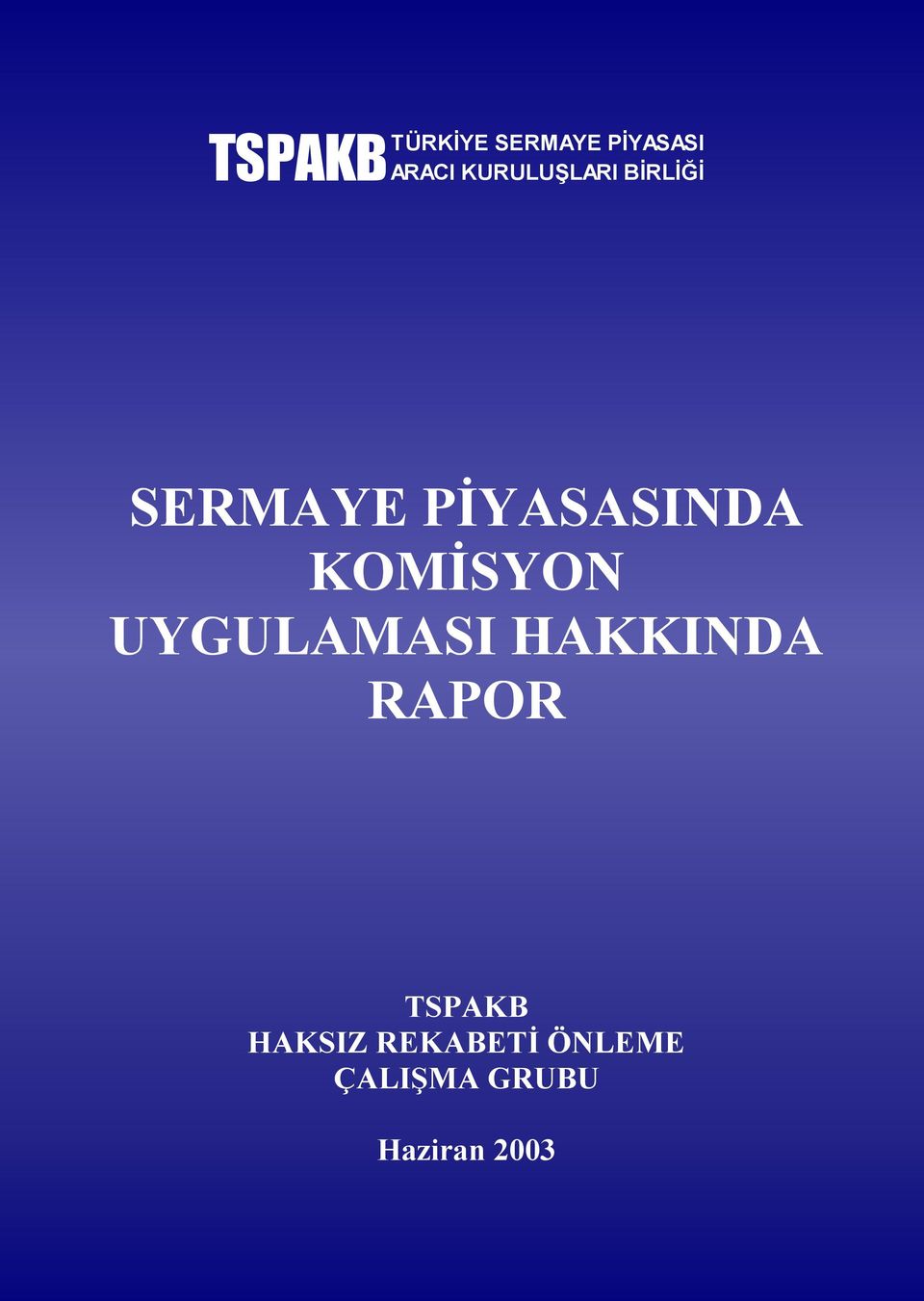 KOMİSYON UYGULAMASI HAKKINDA RAPOR TSPAKB