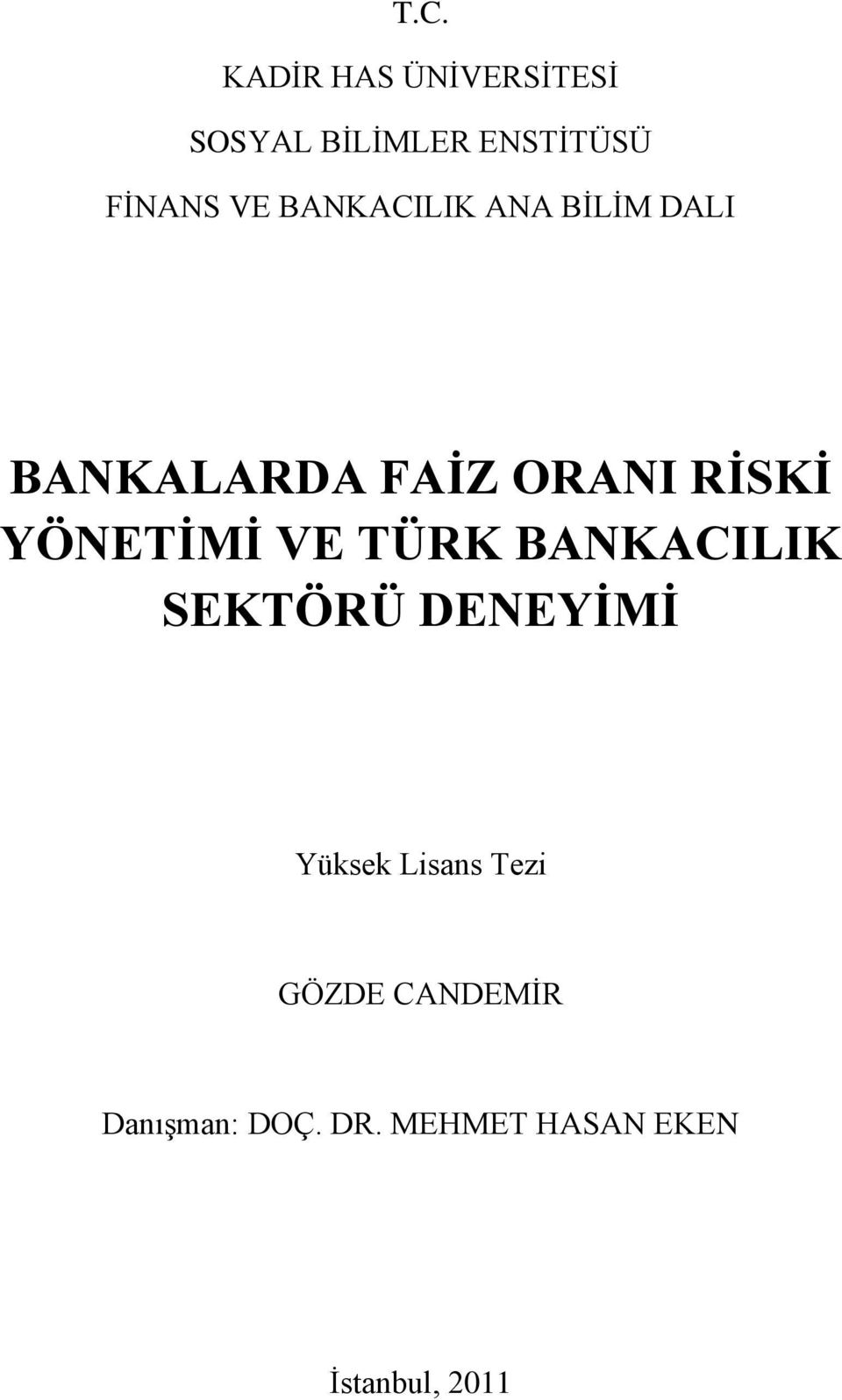 YÖNETĠMĠ VE TÜRK BANKACILIK SEKTÖRÜ DENEYĠMĠ Yüksek Lsans Tez