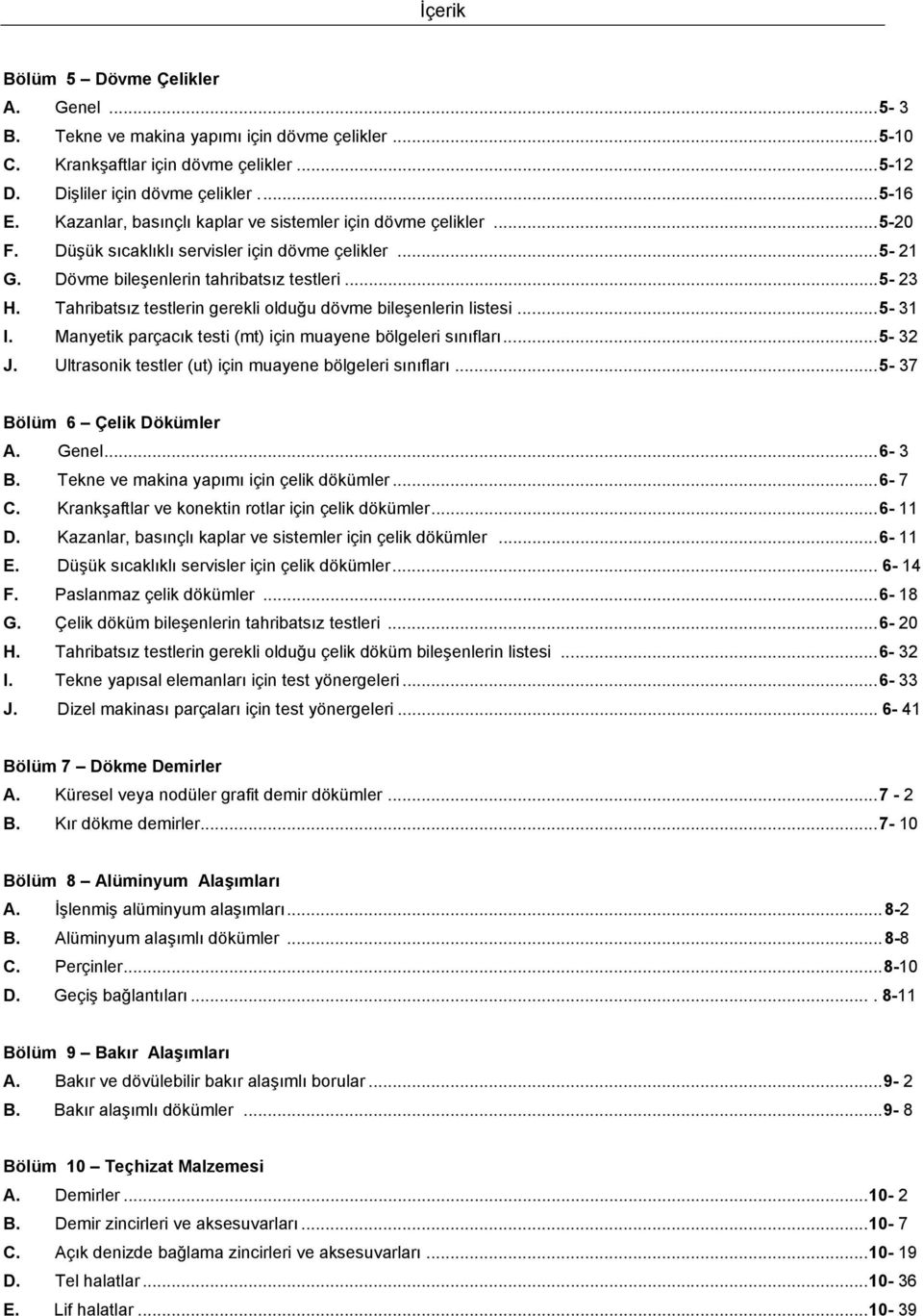 Tahribatsız testlerin gerekli olduğu dövme bileşenlerin listesi... 5-31 I. Manyetik parçacık testi (mt) için muayene bölgeleri sınıfları... 5-32 J.