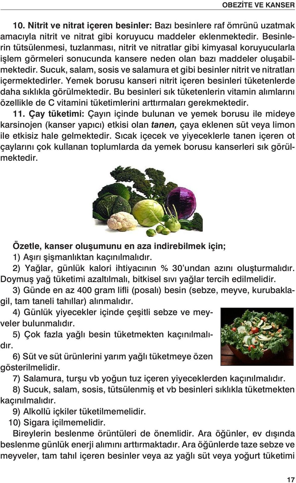 Sucuk, salam, sosis ve salamura et gibi besinler nitrit ve nitratları içermektedirler. Yemek borusu kanseri nitrit içeren besinleri tüketenlerde daha sıklıkla görülmektedir.