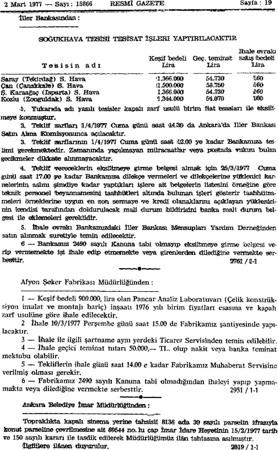 Yukarıda adı yazılı tesisler kapalı zarf usulü birim fiat esasları ile eksiltmeye konmuştur. 2.