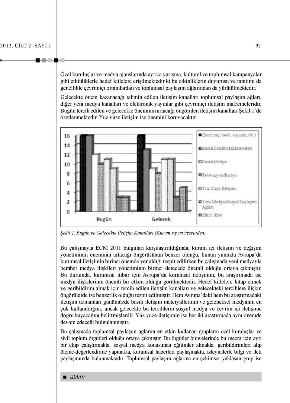 Gelecekte önem kazanacağı tahmin edilen iletişim kanalları toplumsal paylaşım ağları, diğer yeni medya kanalları ve elektronik yayınlar gibi çevrimiçi iletişim malzemeleridir.