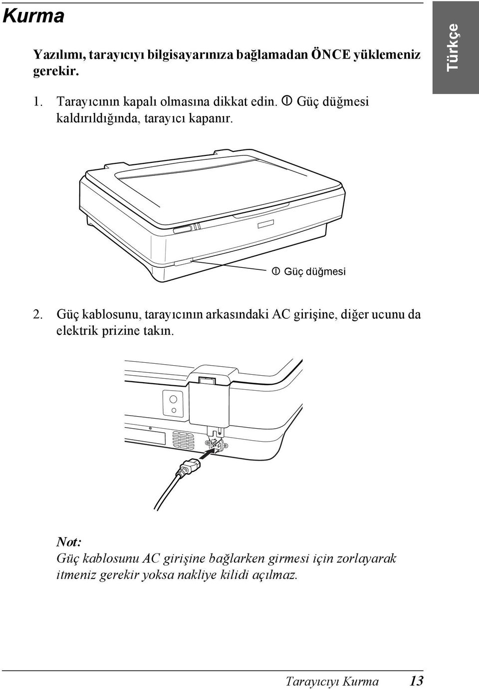 . Güç düğmesi 2.