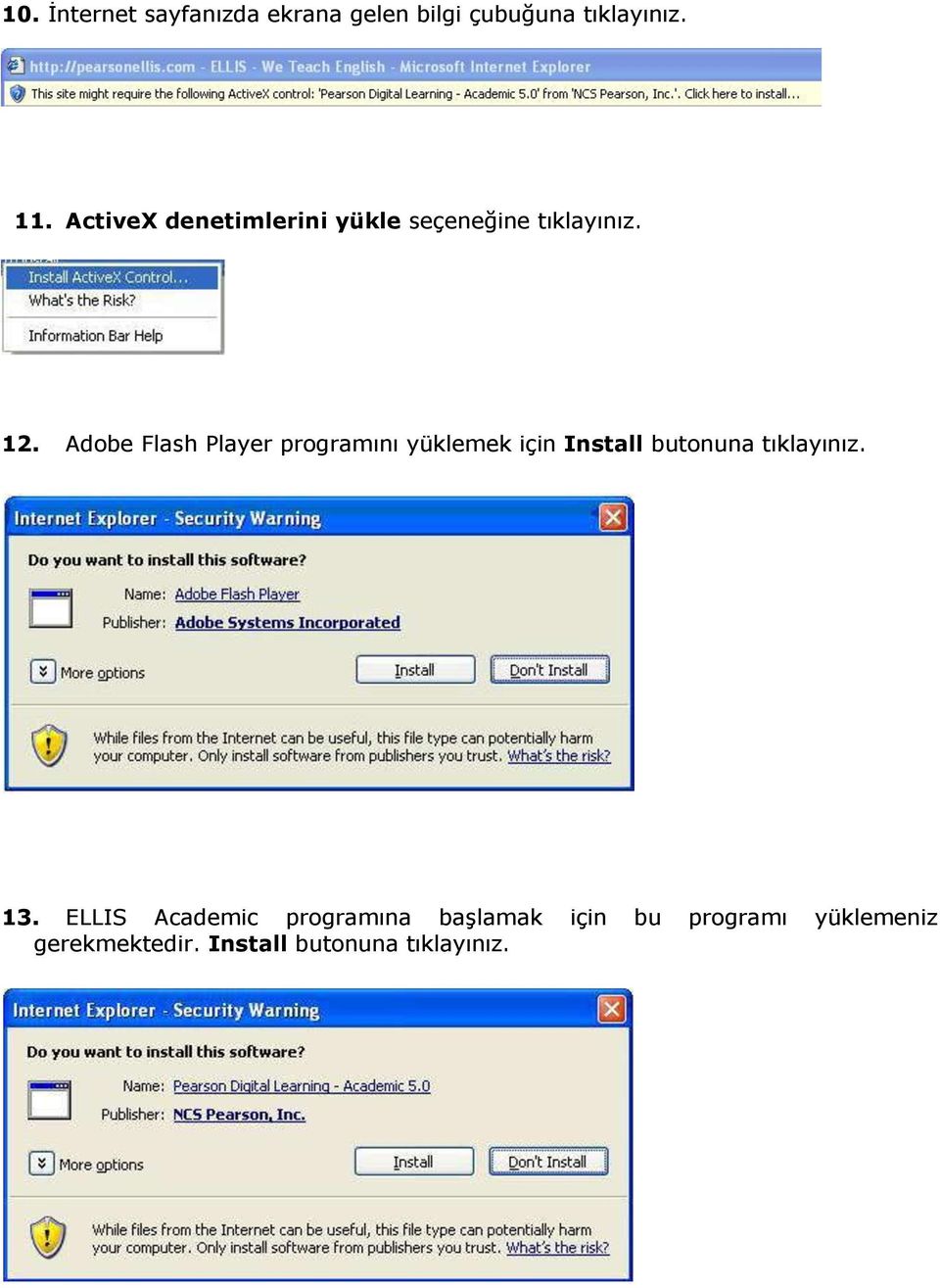 Adobe Flash Player programını yüklemek için Install butonuna tıklayınız. 13.