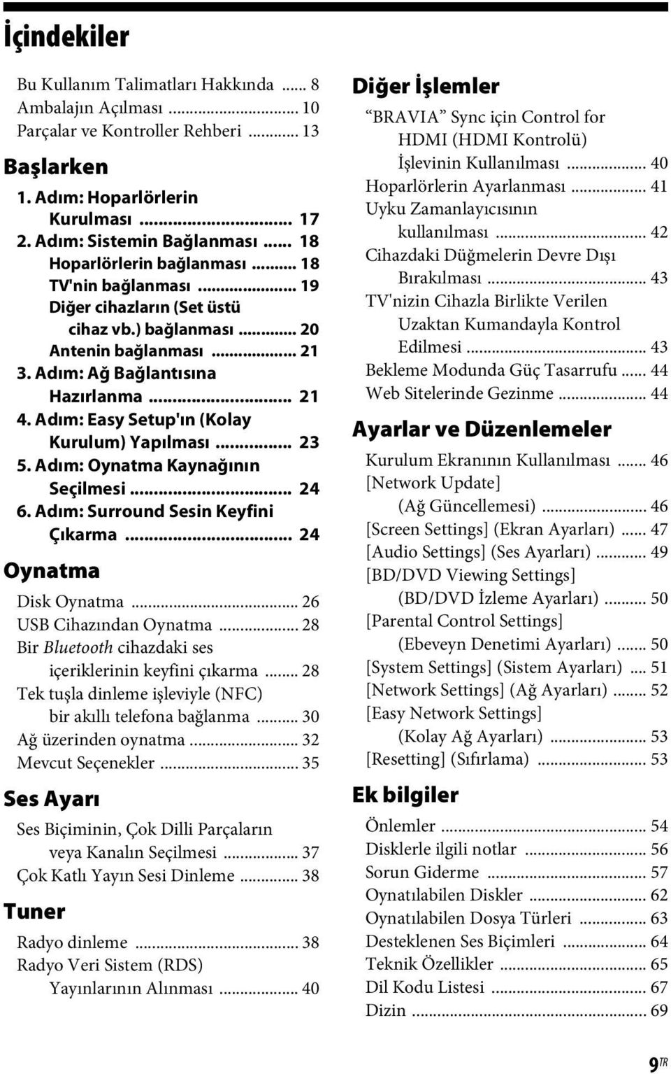 Adım: Easy Setup'ın (Kolay Kurulum) Yapılması... 23 5. Adım: Oynatma Kaynağının Seçilmesi... 24 6. Adım: Surround Sesin Keyfini Çıkarma... 24 Oynatma Disk Oynatma... 26 USB Cihazından Oynatma.