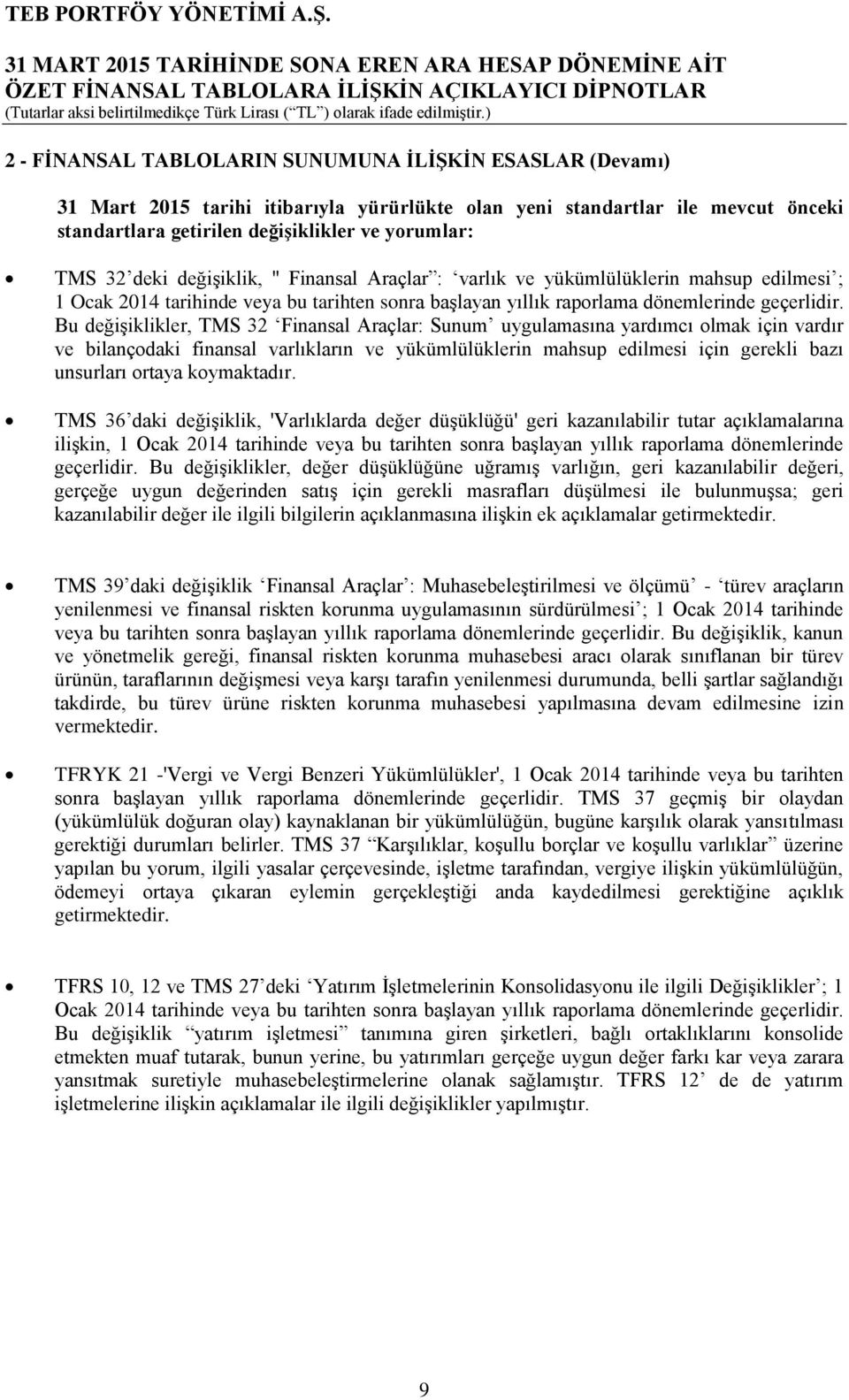 Bu değişiklikler, TMS 32 Finansal Araçlar: Sunum uygulamasına yardımcı olmak için vardır ve bilançodaki finansal varlıkların ve yükümlülüklerin mahsup edilmesi için gerekli bazı unsurları ortaya