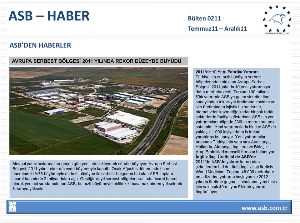 Geçtiğimiz yıl serbest bölgeler arasında ticaret hacmi olarak yedinci sırada bulunan ASB, bu hızlı büyümeyle birlikte iki basamak birden yükselerek 5.