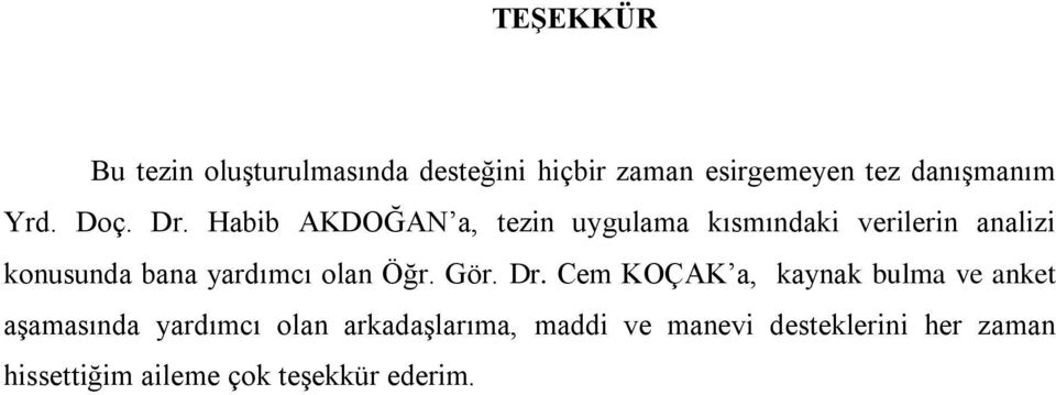 Habib AKDOĞAN a, tezin uygulama kısmındaki verilerin analizi konusunda bana yardımcı