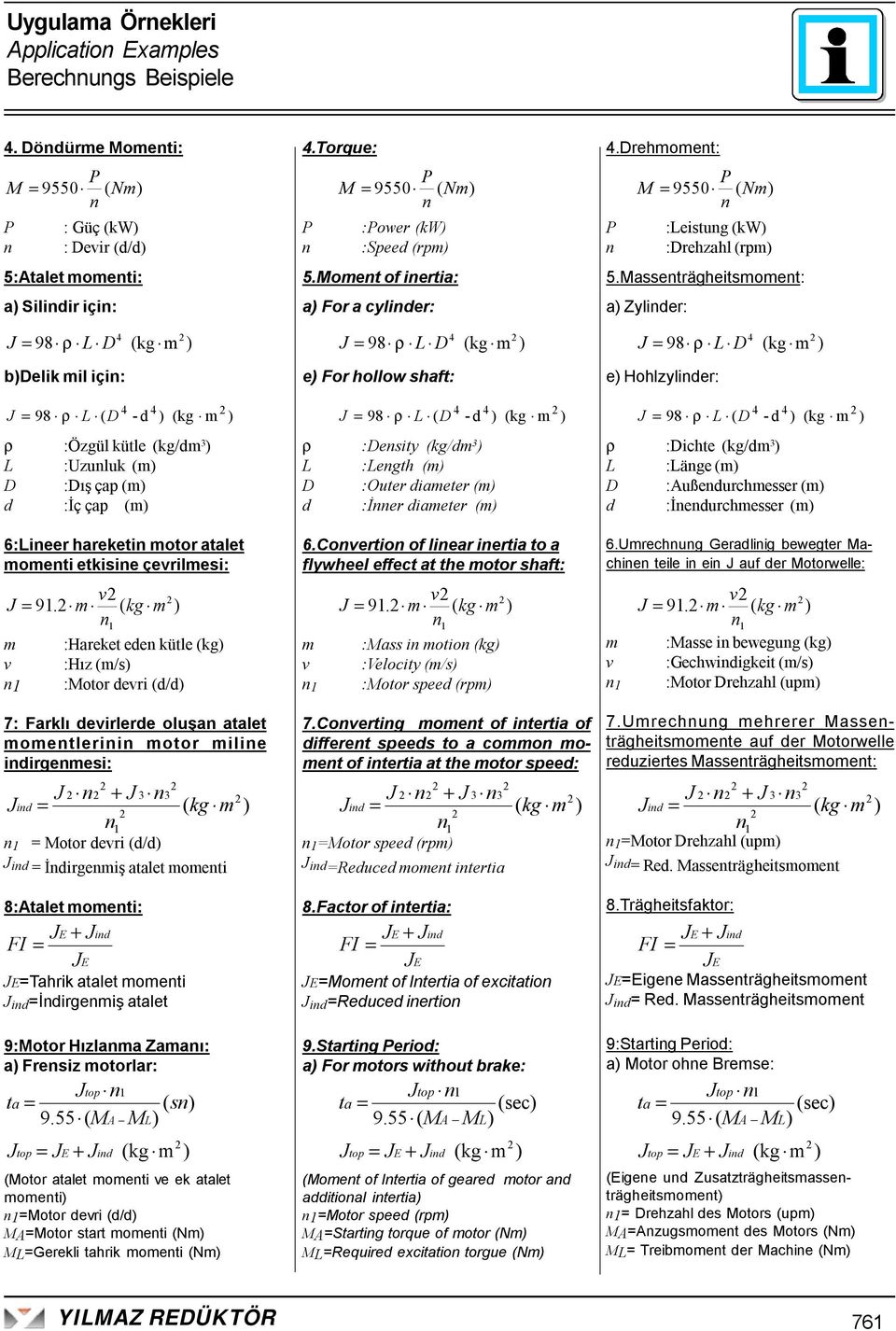 Massenträgheitsoent: a Zylinder: J 98 ρ D 4 (kg J 98 ρ D 4 (kg J 98 ρ D 4 (kg bdelik il için: e For hollow shaft: e ohlzylinder: J 98 ρ ( D 4 - d 4 (kg J 98 ρ ( D 4 - d 4 (kg J 98 ρ ( D 4 - d 4 (kg ρ