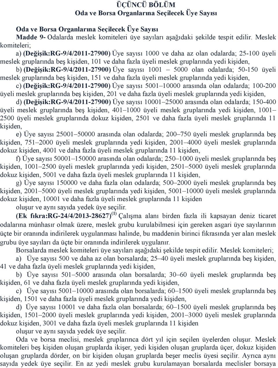 (Değişik:RG-9/4/2011-27900) Üye sayısı 1001 5000 olan odalarda; 50-150 üyeli meslek gruplarında beş kişiden, 151 ve daha fazla üyeli meslek gruplarında yedi kişiden, c) (Değişik:RG-9/4/2011-27900)