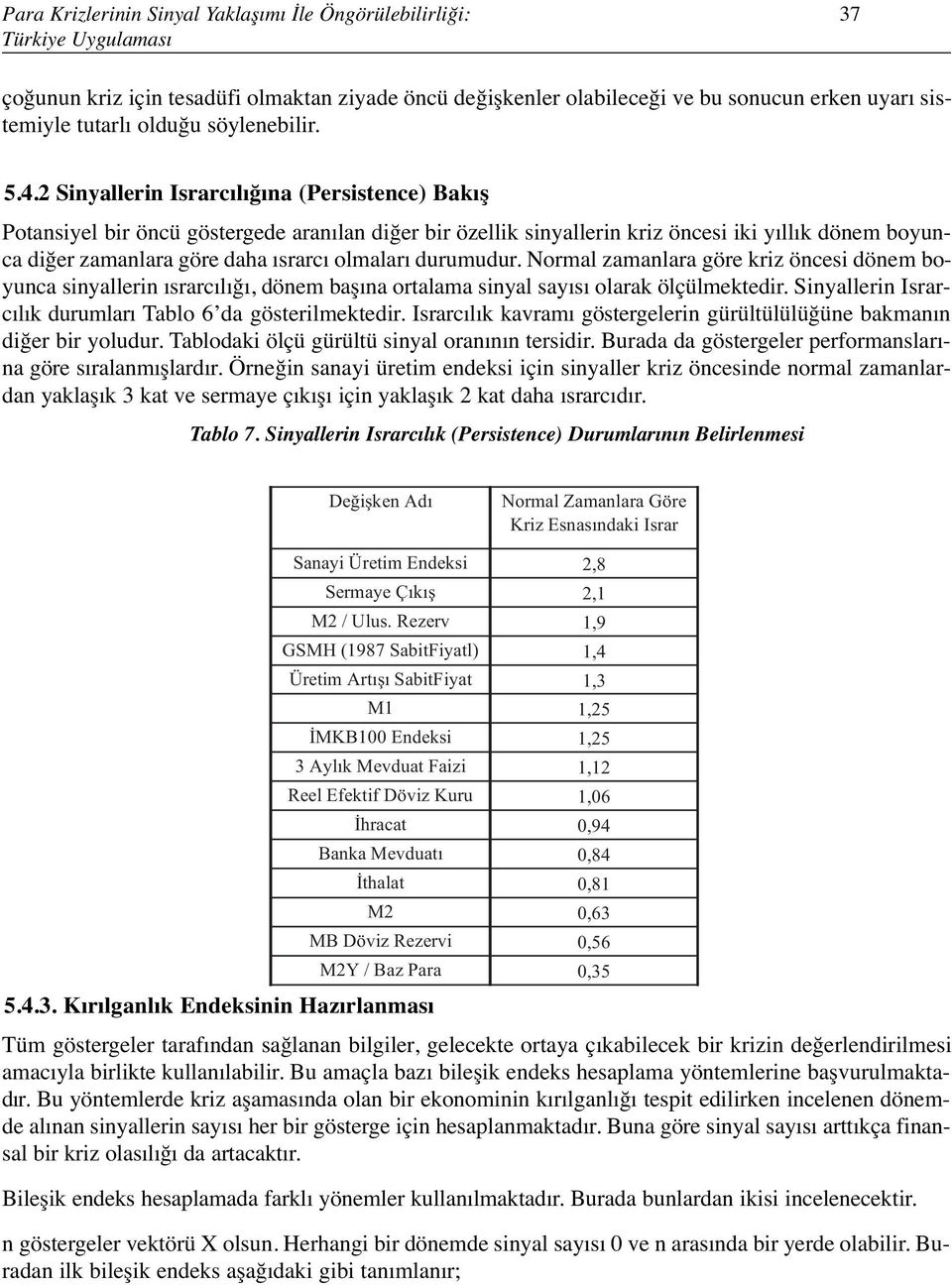 2 Sinyallerin Israrcılığına (Persistence) Bakış Potansiyel bir öncü göstergede aranılan diğer bir özellik sinyallerin kriz öncesi iki yıllık dönem boyunca diğer zamanlara göre daha ısrarcı olmaları